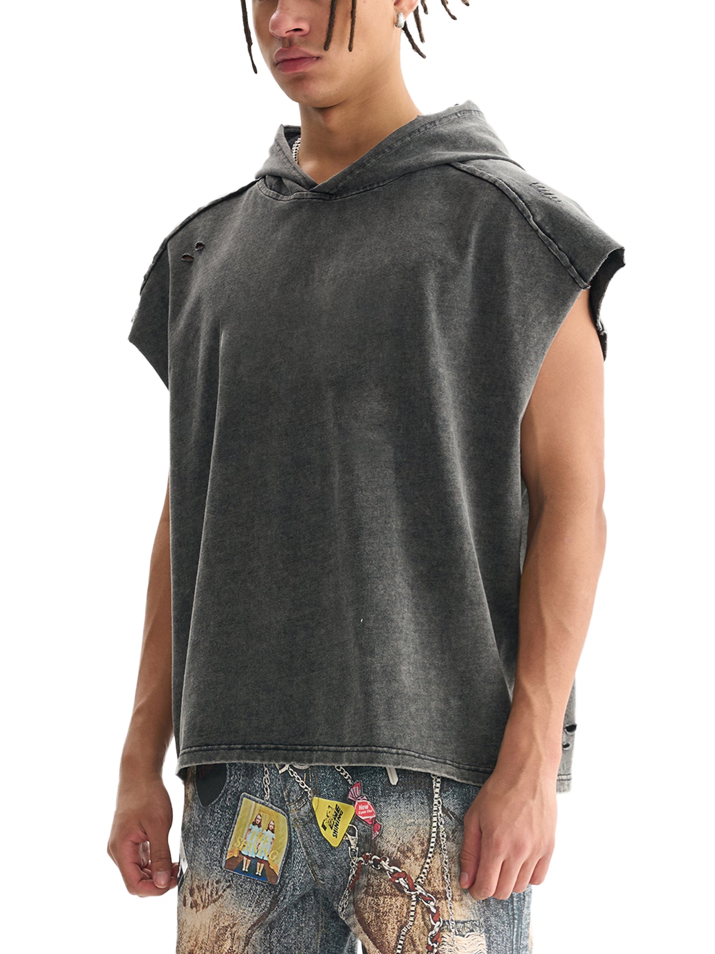 Snow Washed Boxy Hooded Tank Top